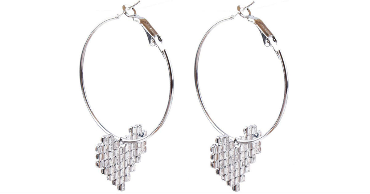 Heart Long Crystal Earrings at Amazon