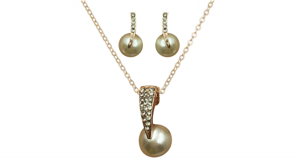 Exquisite Water Drop Full Diamond Pearl Set ONLY $1 Shipped