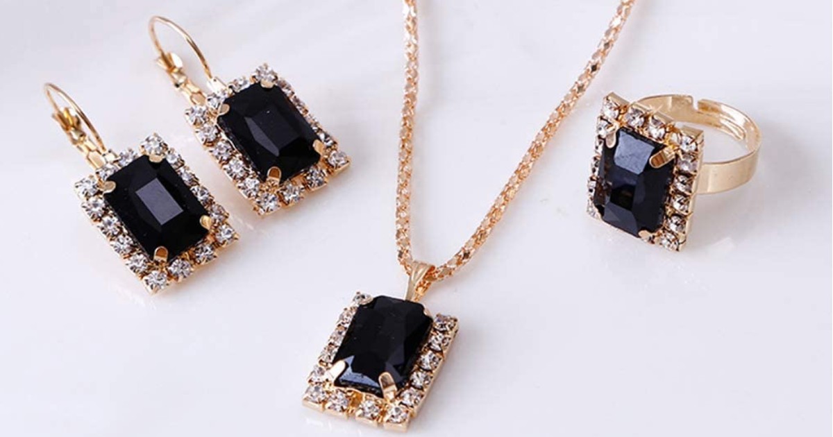 Black Crystal Jewelry Set on Amazon