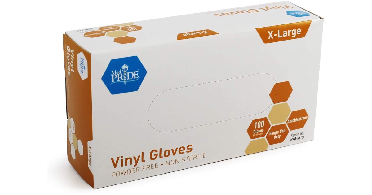 Medpride Vinyl Gloves 100-Count ONLY $8.25 at Amazon