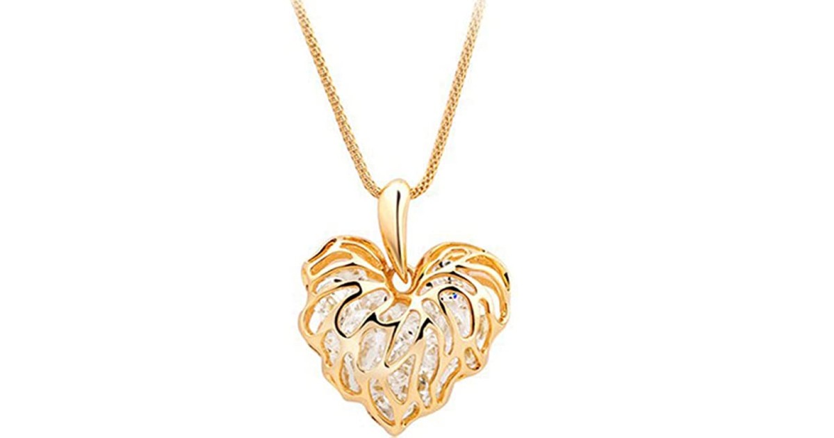 Rhinestone Heart Sweater Necklace at Amazon