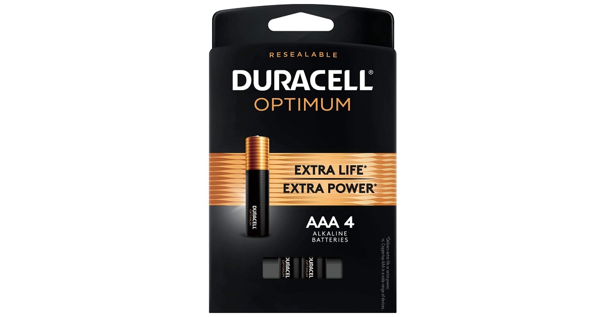 Duracell Optimum AAA Alkaline Batteries 4-ct ONLY $4.55 Shipped