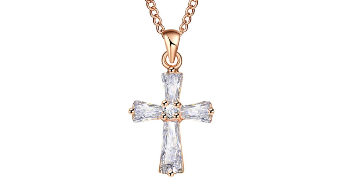 Crystal Pendant Cross & Necklace ONLY $1 Shipped