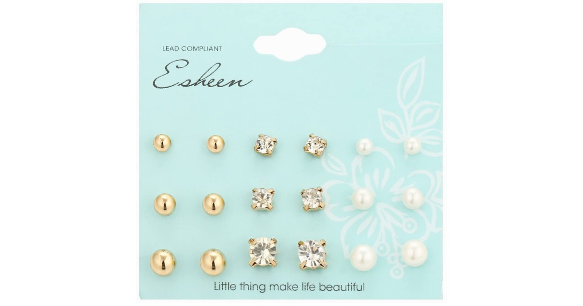 9 Pair Crystal and Pearl Stud Earring ONLY $1.90 Shipped