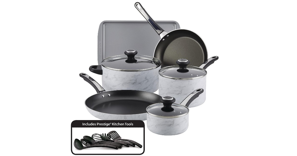 Farberware Nonstick 15-Pc White Marble Cookware ONLY $79.99