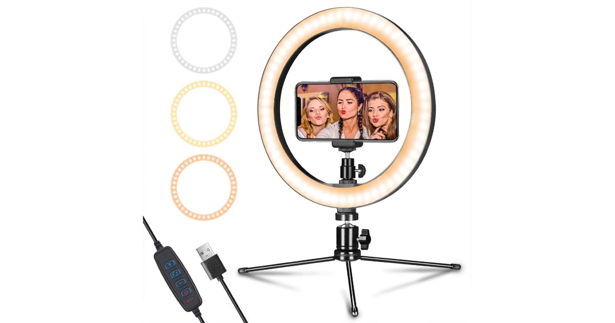 LED Selfie Ring Light w/ Tripod Stand & Phone Holder ONLY $22.07