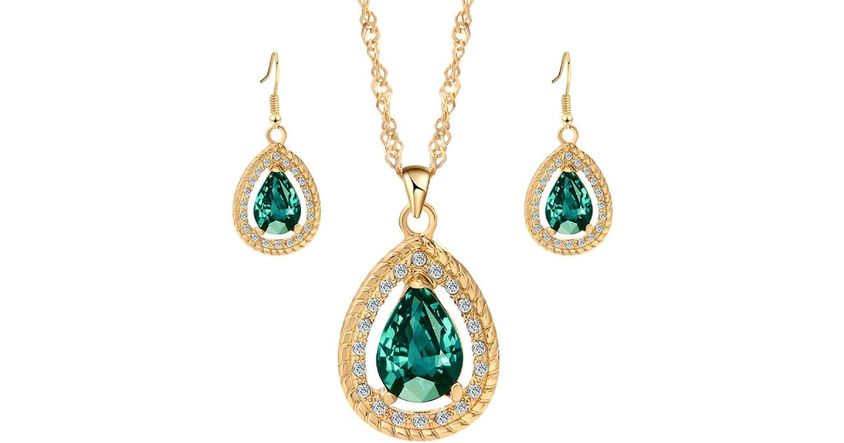 Gemstone Inlaid Waterdrop Pendant & Necklace ONLY $2.49 Shipped