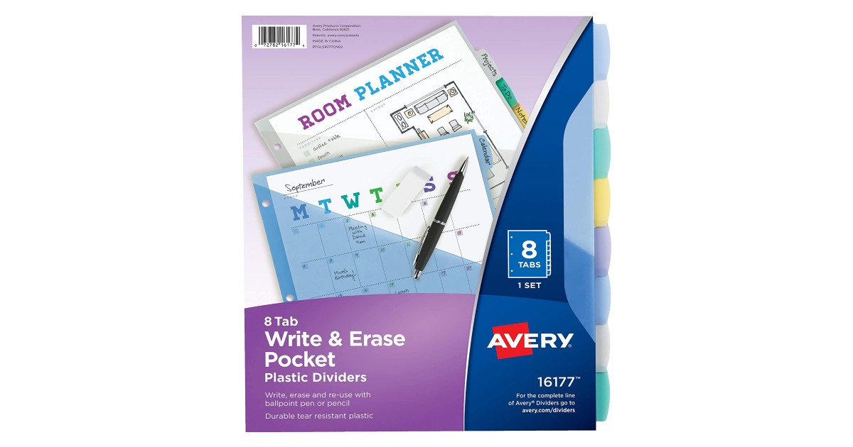 Avery 8-Tab Plastic Binder Dividers ONLY $2.99 (Reg. $8)