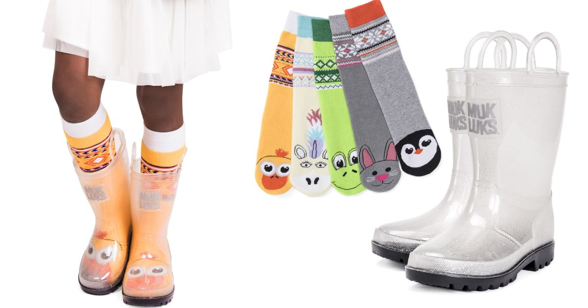 MUK LUKS Girl's Clear Molly Rainboots and Socks $21.99 (Reg $48)