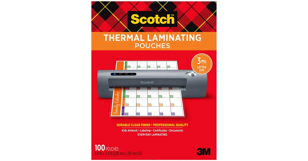 Scotch Thermal Laminating Pouches 100-Pack ONLY $12.91 Shipped