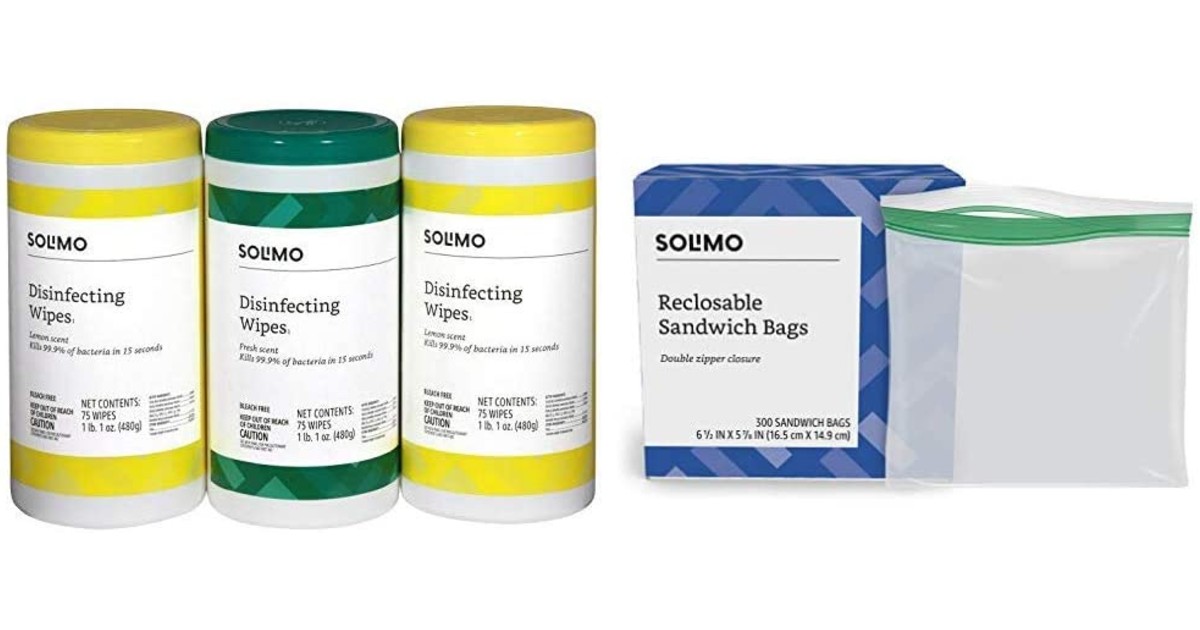 In Stock: Solimo Disinfecting Wipes & Sandwich Bags on Amazon