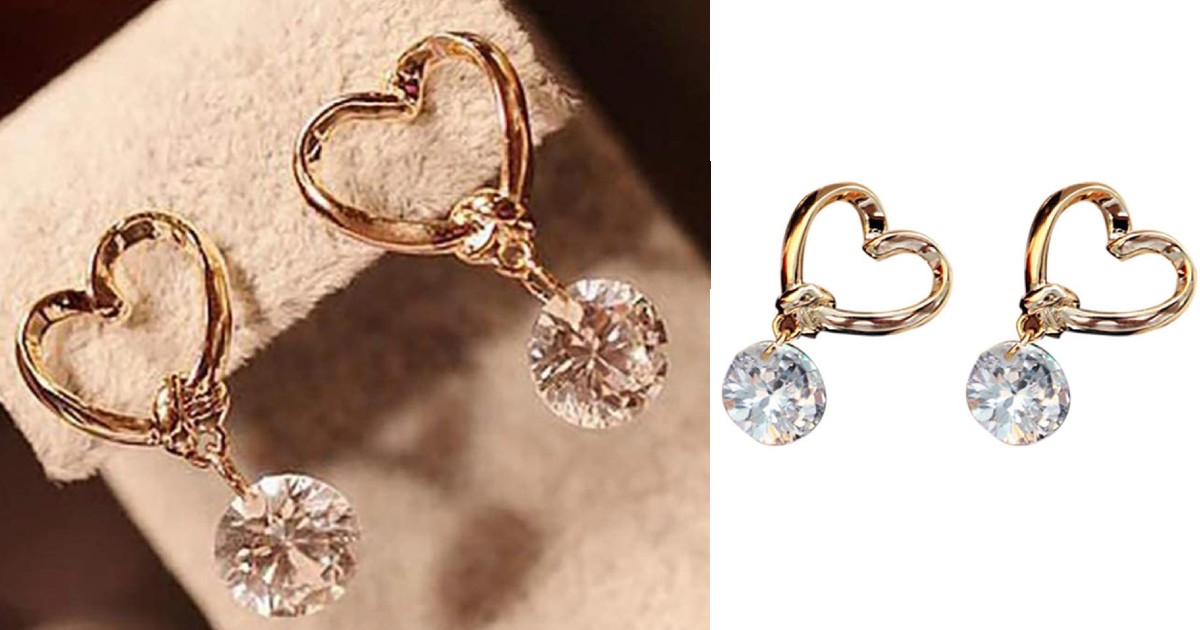 Zircon Heart Crystal Earrings ONLY $1 Shipped