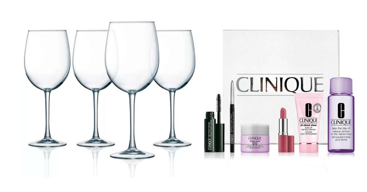4-Piece Wine Glass + 6-Piece Clinique Set ONLY $14 for Both