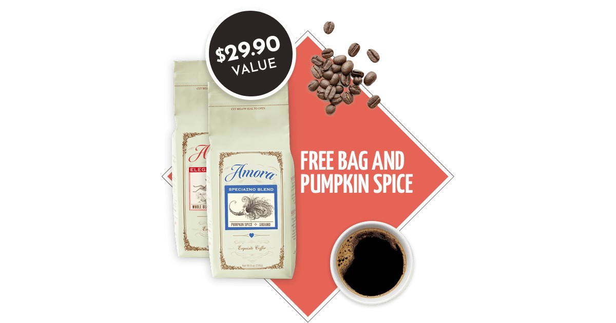 FREE Amora Premium Coffee and FREE Bag of Pumpkin Spice Coffee