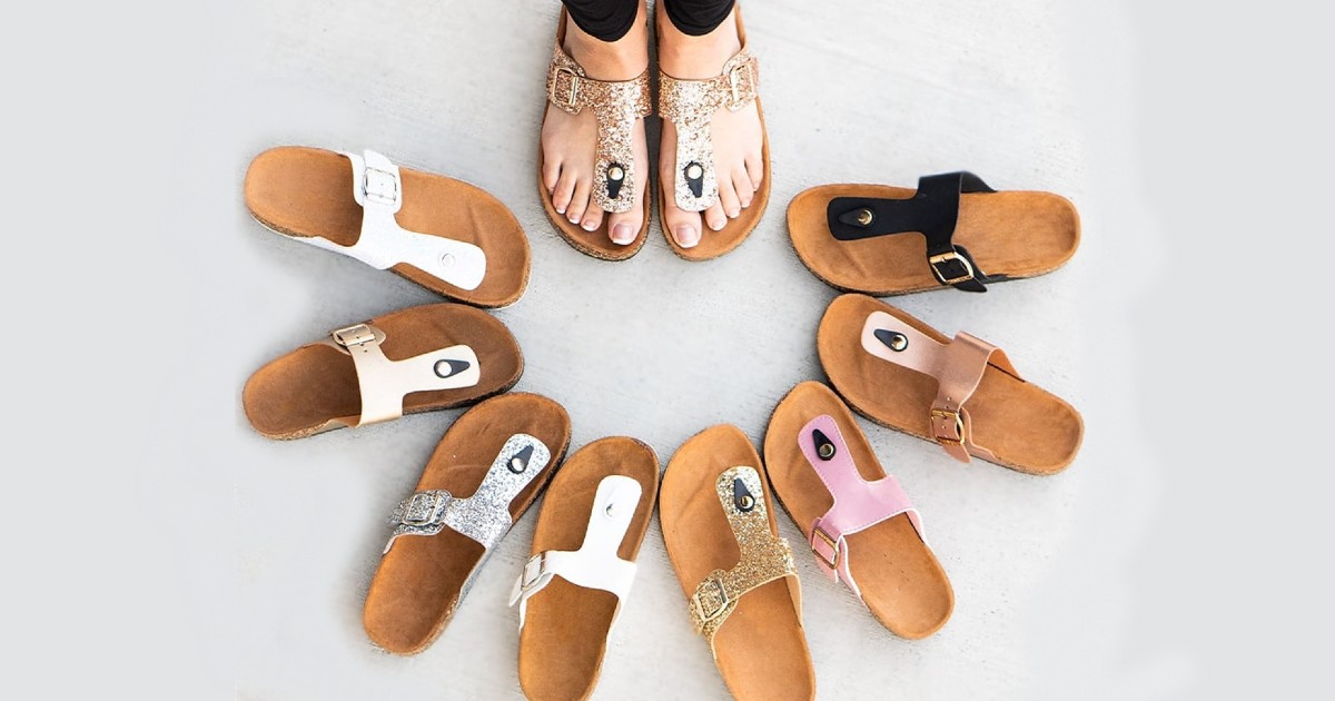 Comfy Buckled Cork Thong Sandals