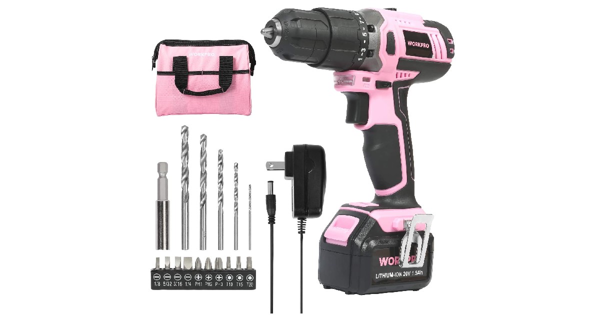 WORKPRO Pink Cordless Drill Driver Set ONLY $39.99 (Reg. $71)
