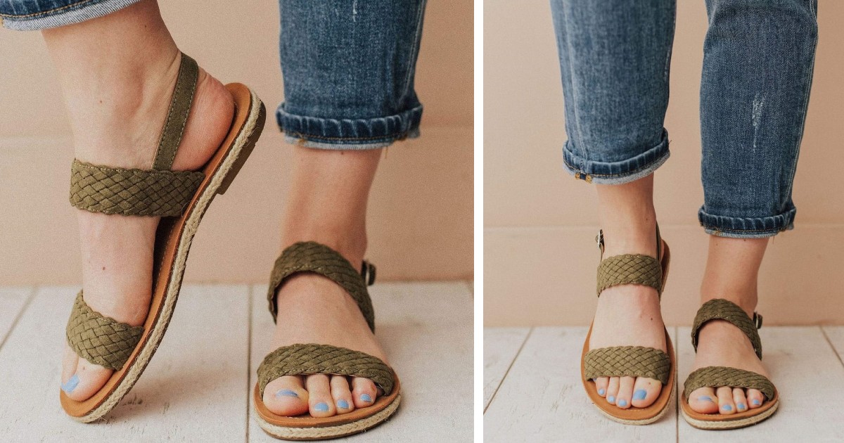 Olive Woven Strap Sandals at Jane