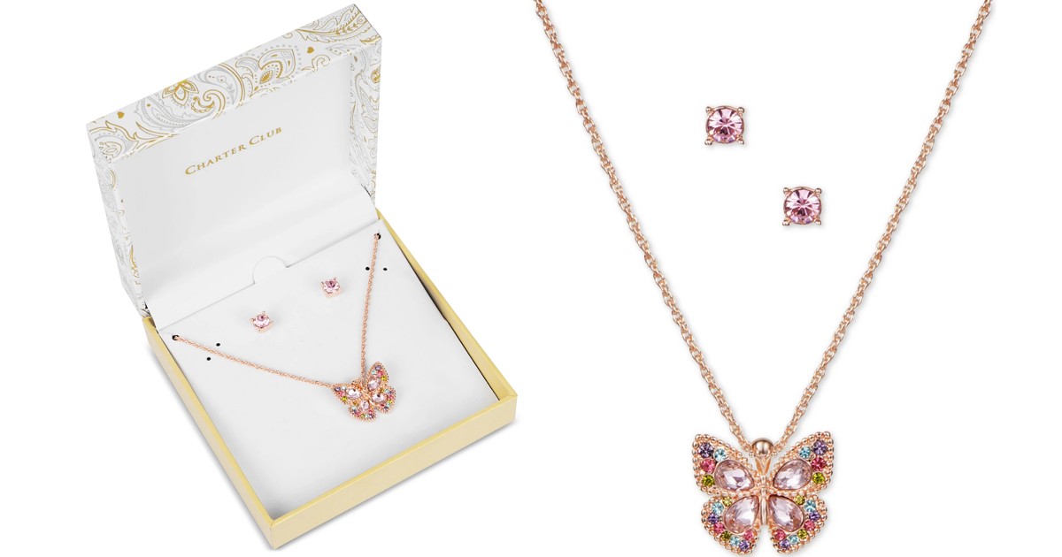 Butterfly Pendent Necklace & Earrings Set