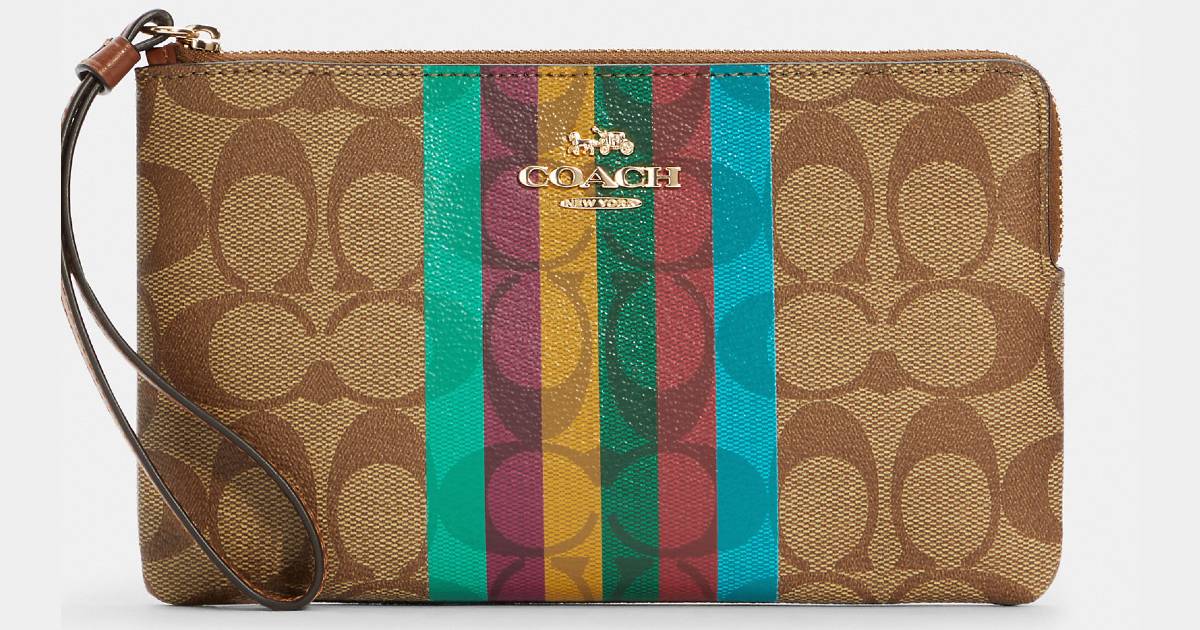 Coach Large Signature Canvas w/Stripe Wristlet $51.20 (Reg $128)