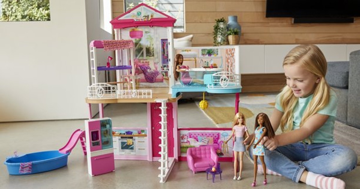 Barbie Dollhouse & Furniture Set w/ 3 Dolls