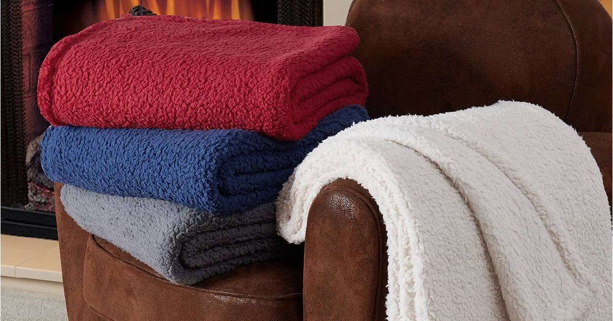 Fireside Solid Sherpa Throw ON...