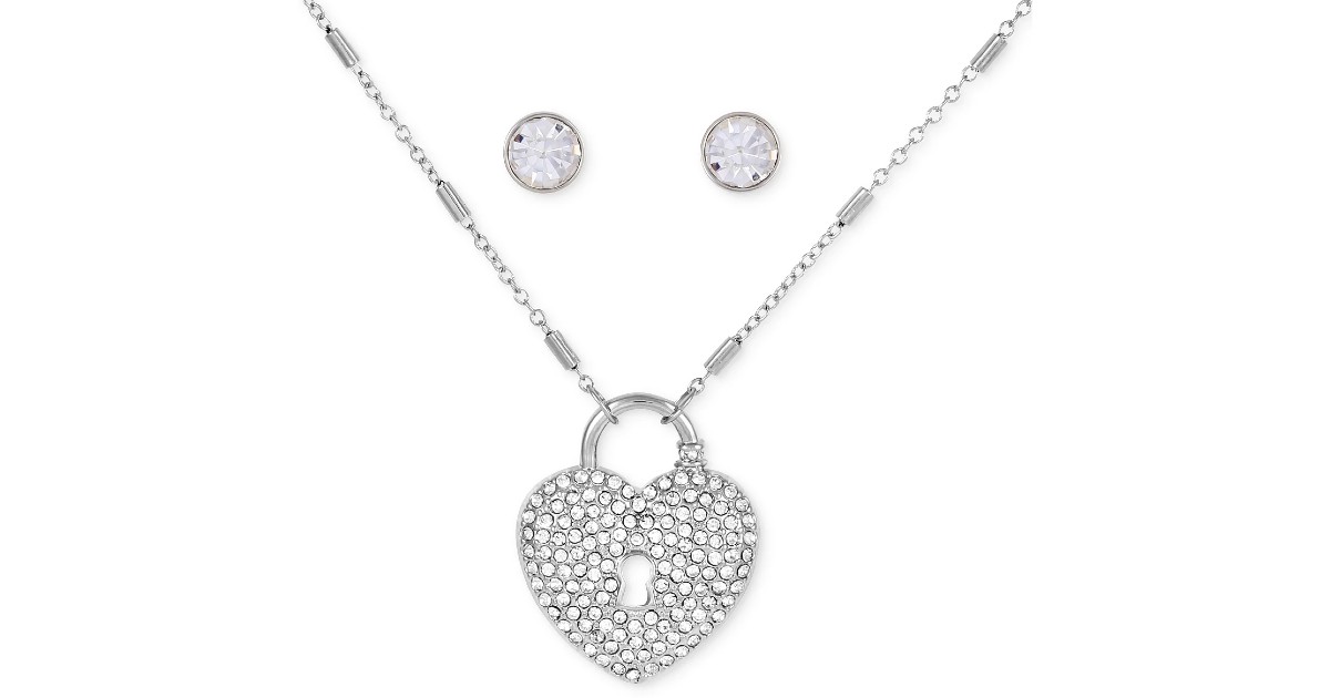 GUESS 2-Pc Set Heart Lock Pendant Necklace