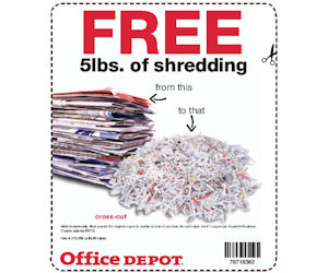 Office Depot Coupon Valid For Free 5lbs Of Shredding