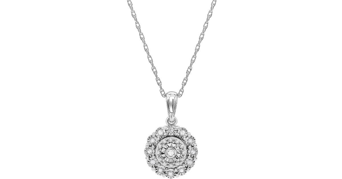 Diamond Halo Cluster Pendant Necklace