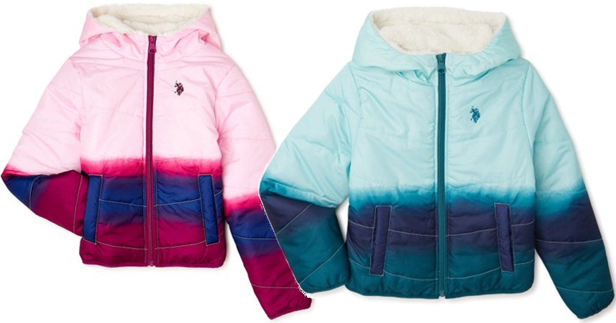 U.S. Polo Girls’ Dip-Dye Hooded Puffer Jacket