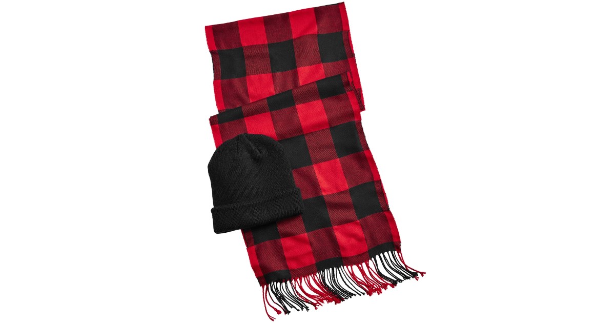 Men's 2-Pc Plaid Scarf & Beanie Set