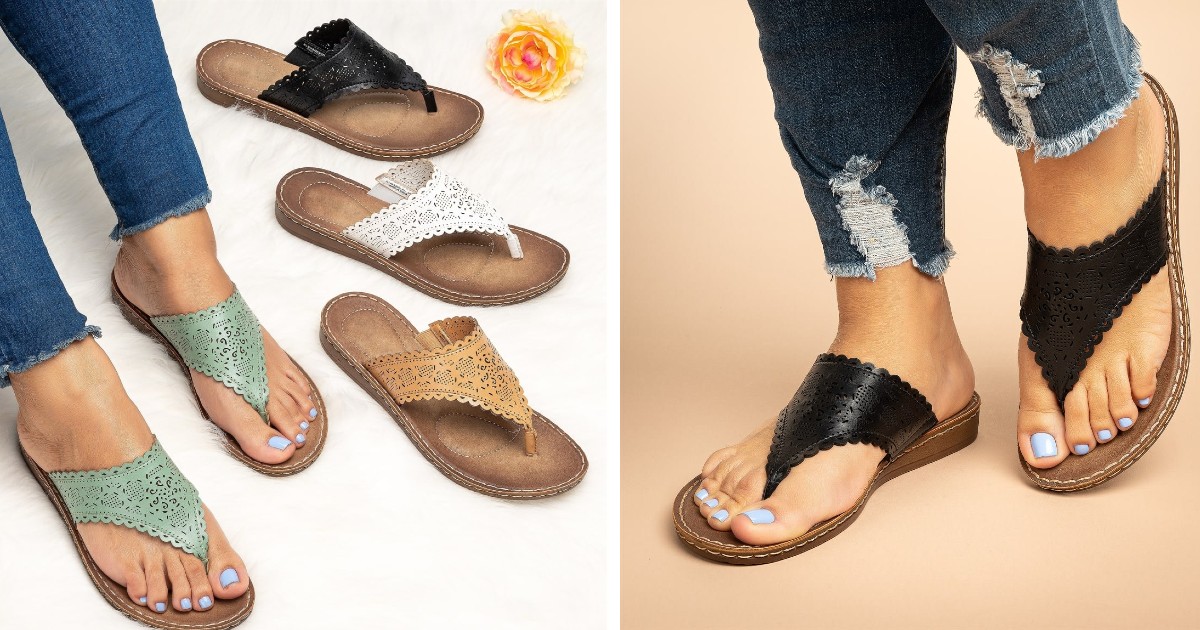 Boho Laser Cut Comfort Thong Sandals 