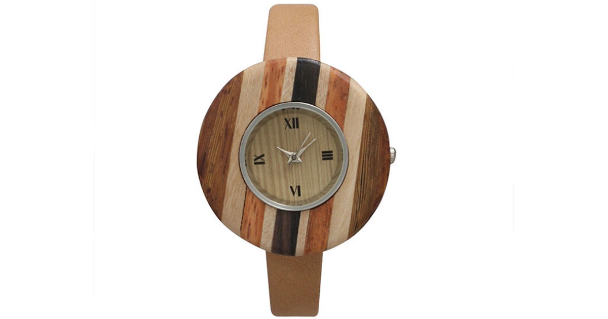 Olivia Pratt Faux Wood Leather Watch 