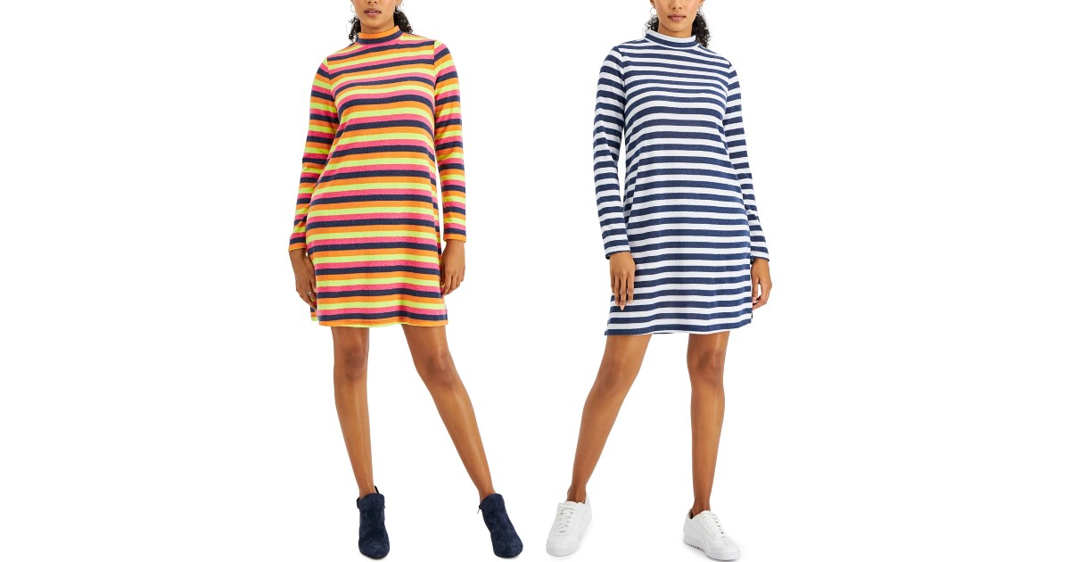 Style & Co Striped Knit Mock-Neck Dress