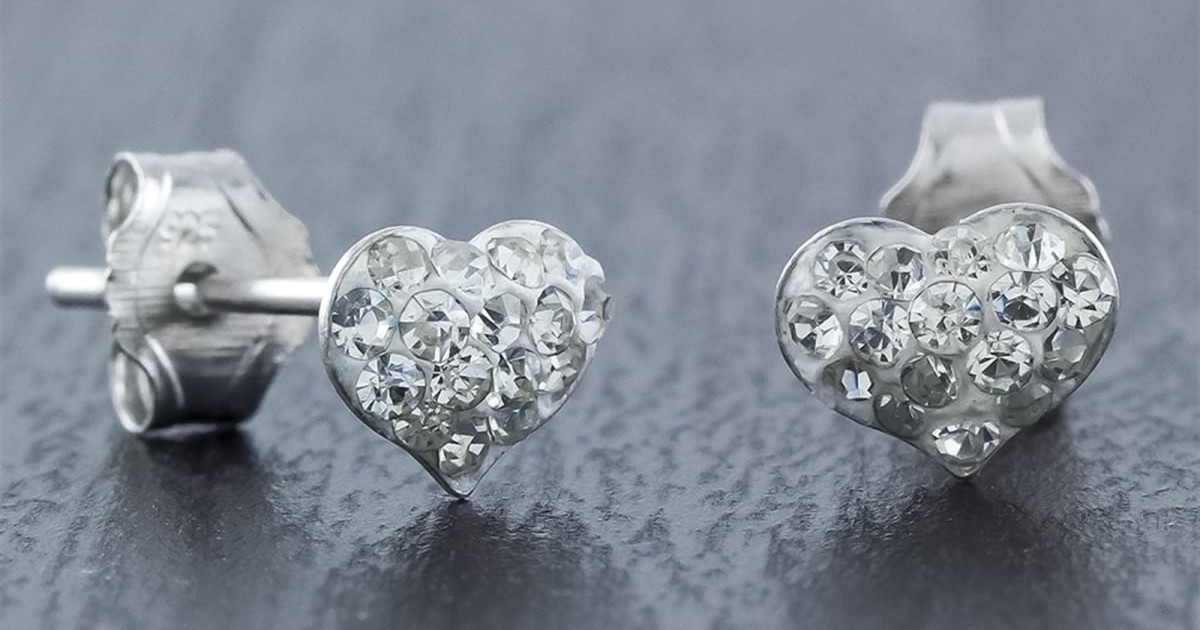 .925 Sterling Silver Heart Crystal Earrings