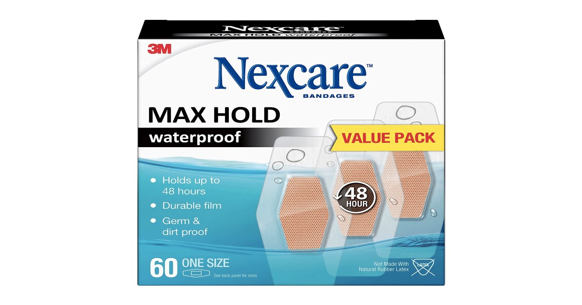 Nexcare Max Hold Waterproof Bandages on Amazon