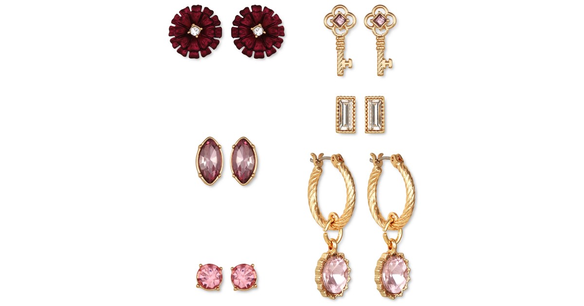 GUESS 6-Pc Gold-Tone Crystal Earrings Set