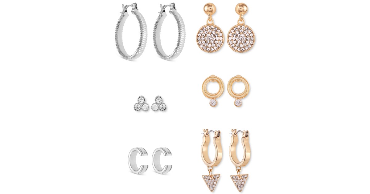 GUESS 6-Pc Two-Tone Crystal Earrings Set