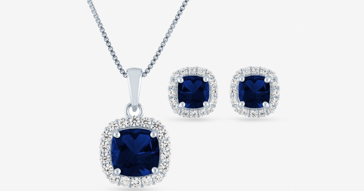 Blue Sapphire Sterling Silver Jewelry Set