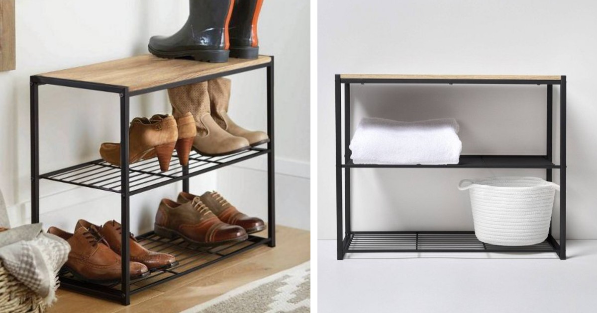 3 Tier Shoe Rack Black Metal O...