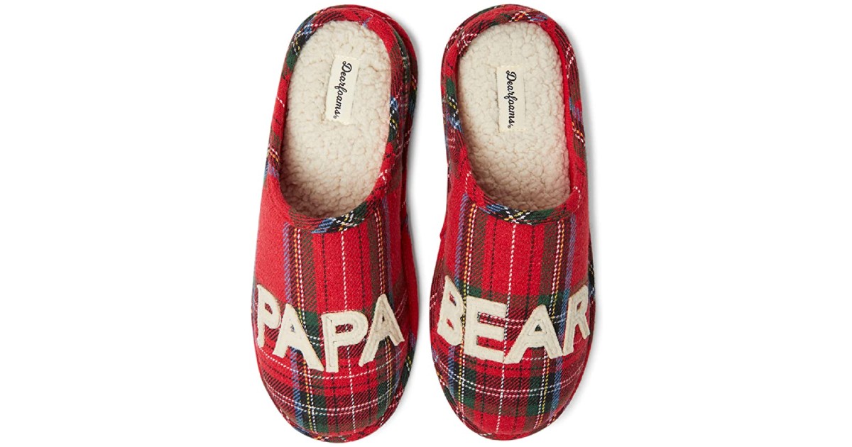 Dearfoams Men’s Papa Bear Plaid Slippers 