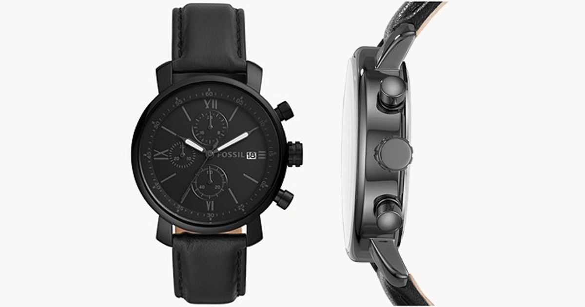 Fossil Chronograph Black Leather Watch