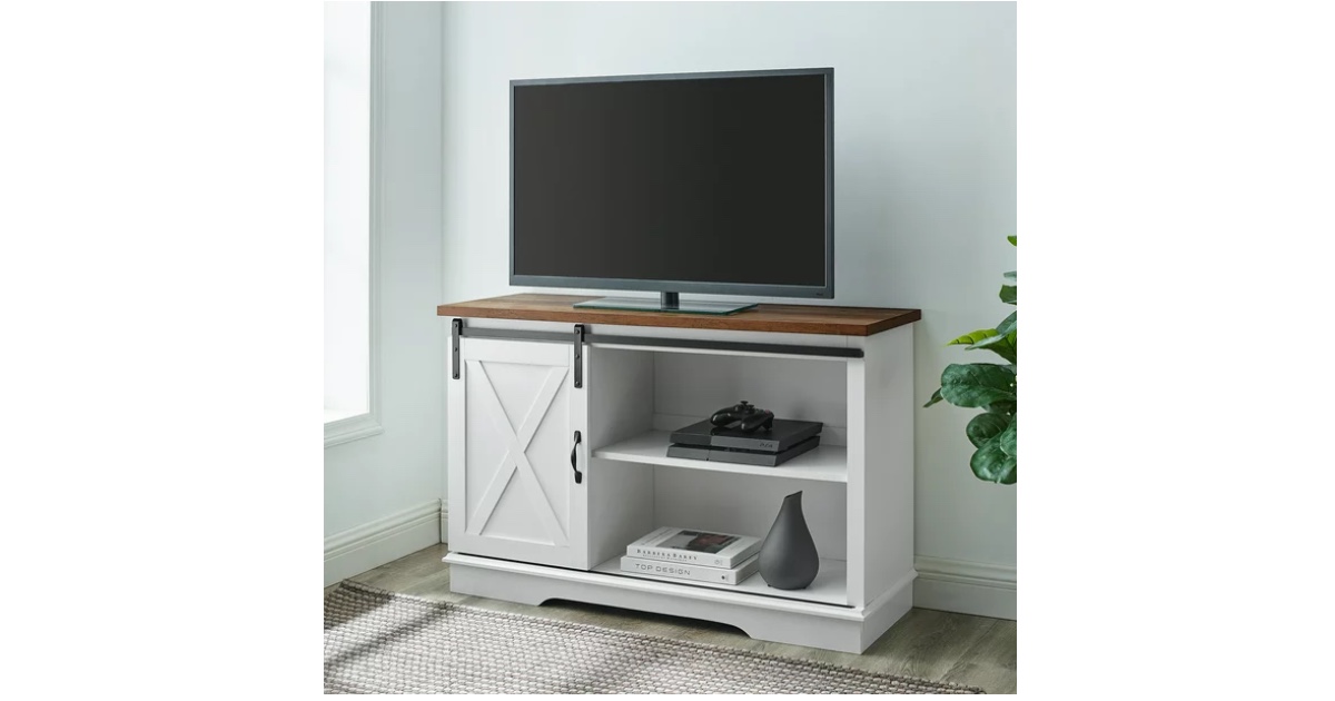 Manor Park Farmhouse Sliding TV Stand at Walmart