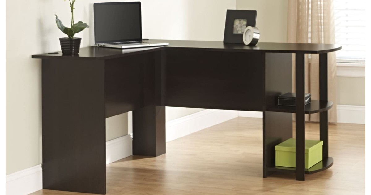 L-Shaped Desk with Bookshelves at Amazon