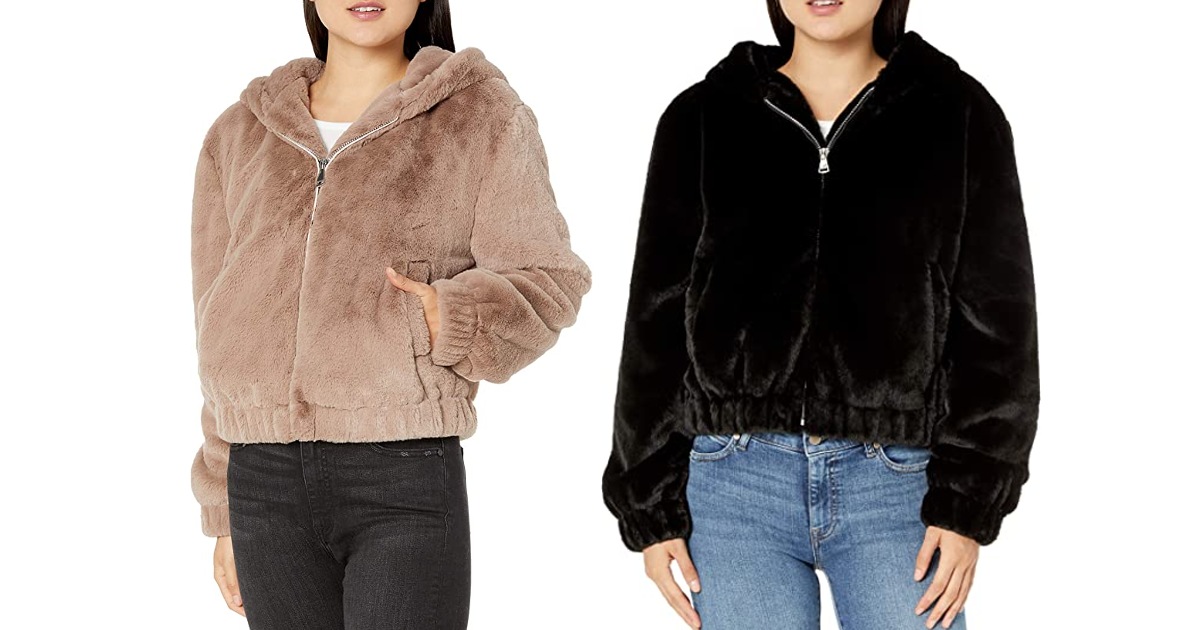 Women's Faux Fur Hooded Jacket at Amazon