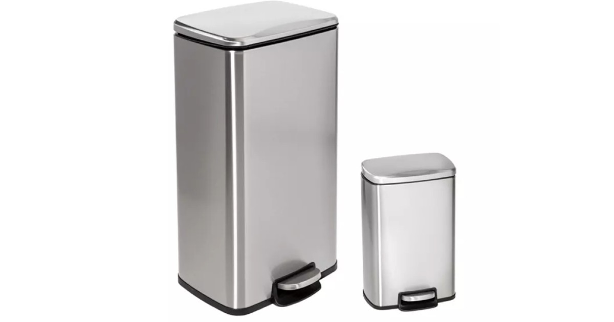 Set of 2 Stainless Steel Step Trash Cans