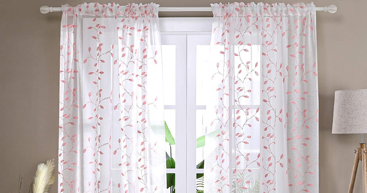 Deconovo Leaf Patterned Sheer Curtains at Amazon