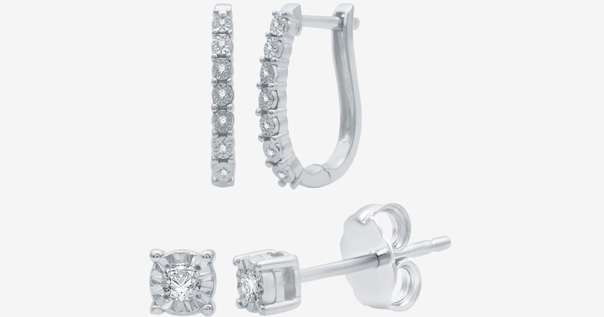 Diamond Hoop and Stud Earring Set