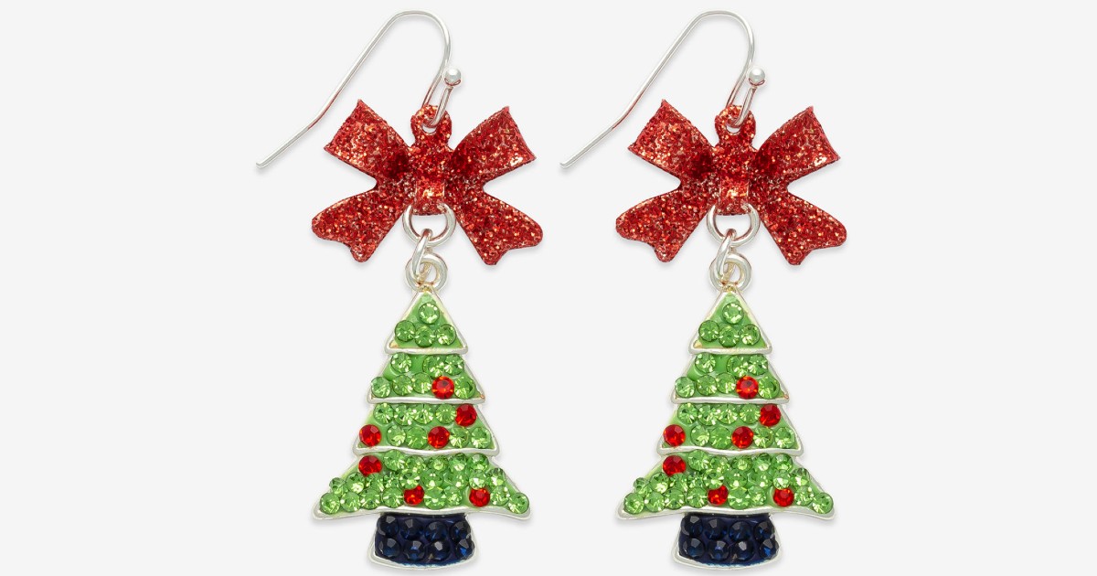 Christmas Tree & Bow Drop Earrings
