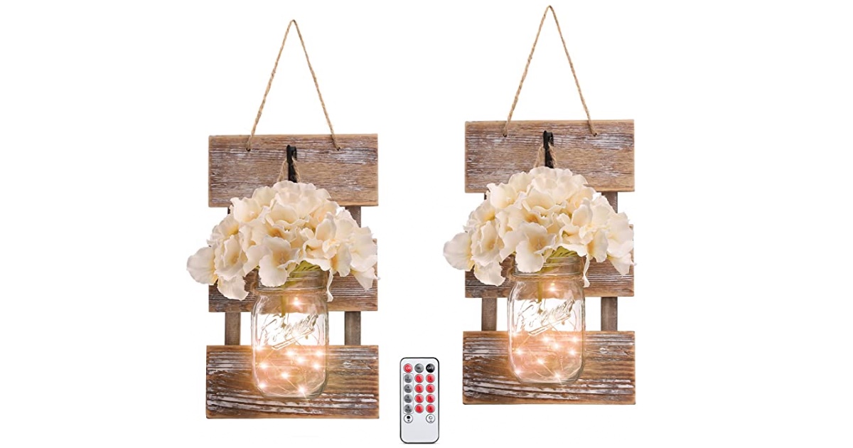 Mason Jar Wall Decor With Fairy Lights ONLY 19.59 (Reg. 42.99
