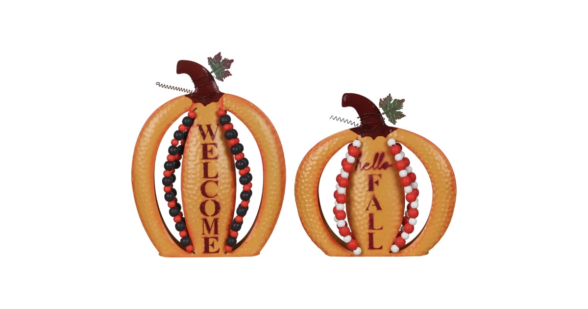 2 Pack Metal Pumpkin with Wood Beads at Amazon